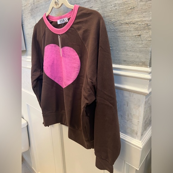 NWT new Anthropologie letluv heart lightweight sweatshirt XS brown pink - Picture 9 of 16